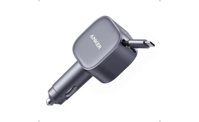 Anker USB-C Car Charger, 75W Max Ultra-Compact Type-C Fast Car Charger with Built-in Retractable Cable Car Adapter for iPhone 15/14 Series, Samsung S24/S23, MacBook Pro/Air, iPad, and More